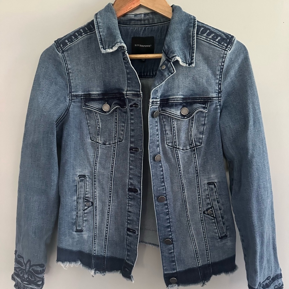 Liverpool Blue Jean Jacket with Distressed Details